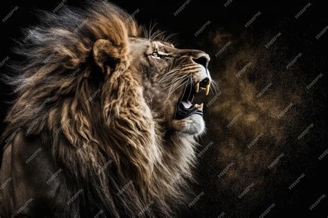 Premium AI Image | A picture of a lion roaring on black