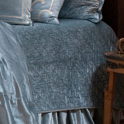 Lili Alessandra Chloe Diamond Quilted Ice Blue Velvet Coverlet Collection