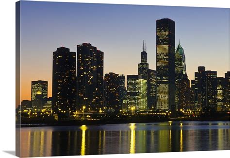 Chicago Skyline At Night, Chicago, Illinois Wall Art, Canvas Prints ...