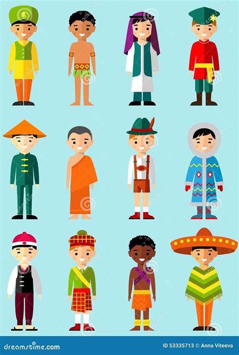 Vector Illustration Of Multicultural National Children, People In Traditional Costumes Cartoon ...