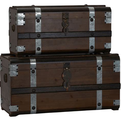 HOUSEHOLD ESSENTIALS Steel Band Wood Storage Trunks, 2pc Set, Large & Small - Walmart.com