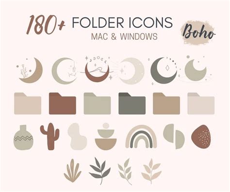 Buy 180 Boho Folder Icons for MAC and WINDOWS Computers, Mystic Boho ...