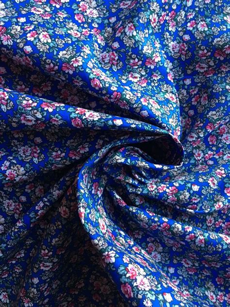 Blue and Pink Floral Cotton Fabric - Etsy