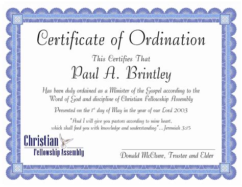 √ 20 Free ordination Certificate Download ™ | Dannybarrantes Template