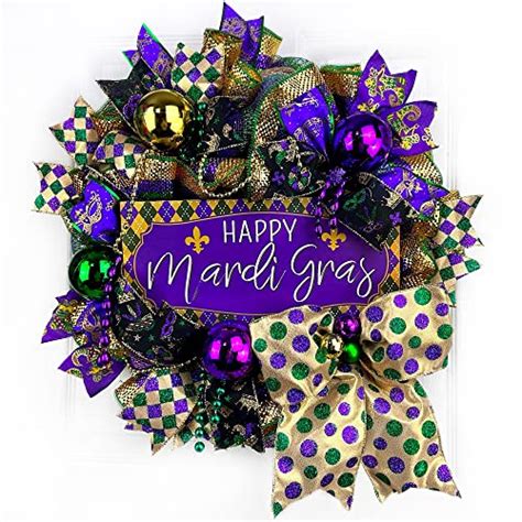 Amazon.com: Handmade Mardi Gras Deluxe Deco Mesh Wreath Decorated with ...