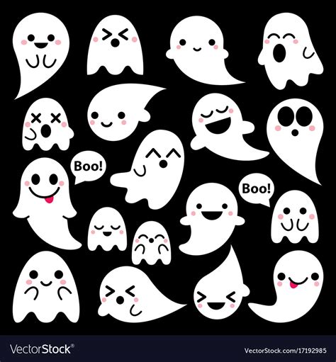 Cute ghosts icons on black halloween Royalty Free Vector