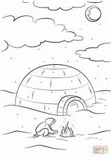 Inuit Sitting By A Bonfire In Front Of Igloo coloring Page  Free sketch template