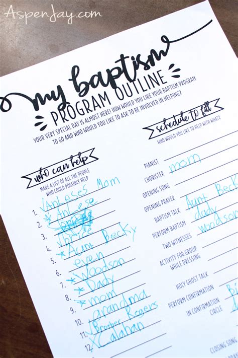 LDS Baptism Program Checklist - Aspen Jay