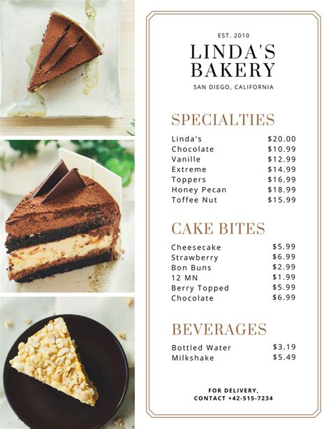 Cake menu card | Bakery menu, Desserts menu, Cheesecake menu