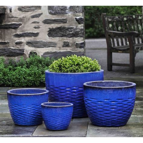 Home & Living Blue Vase Blue Pot Blue Planter Blue and White Glaze Planter Home Décor etna.com.pe