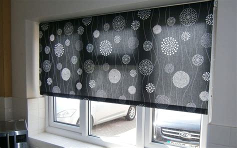 Black-Patterned-Roller-Blind-Kitchen - Surrey Blinds & Shutters