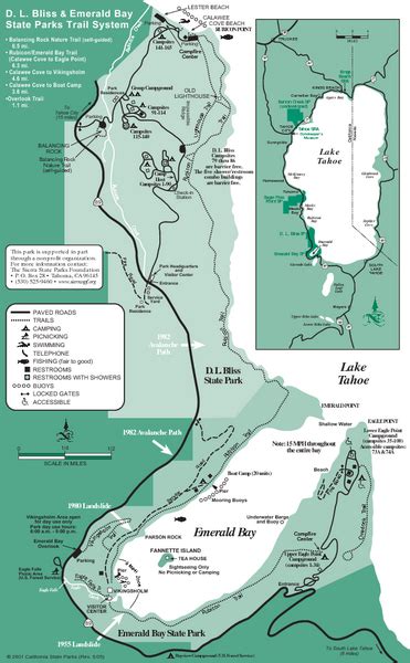 Emerald Bay State Park and DL Bliss State Park Trail Map - Tahoma California • mappery