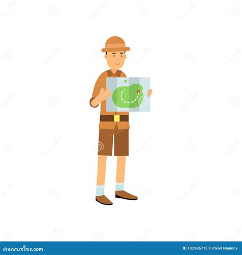 Cartoon Archaeologist Character Studying The Map Stock Vector ...