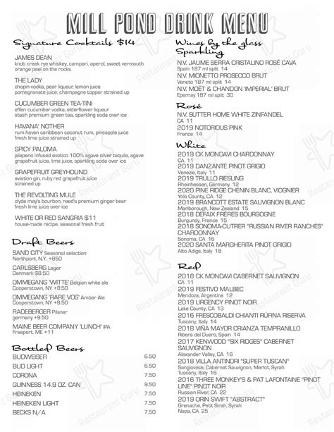 Menu at Mill Pond House steakhouse, Centerport