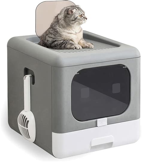 Buy Top Entry Cat Litter Box with Lid,Foldable Litter Box with Cat ...