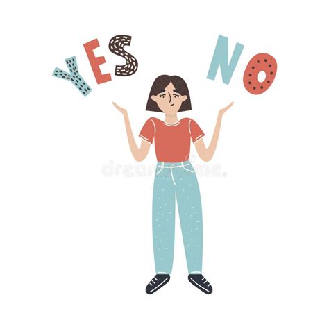 Cartoon Vector Illustration of Woman Character Has Yes and No Decision ...