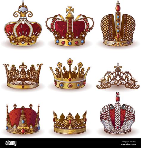 Royal crowns collection of gold and silver jewelry of different types ...