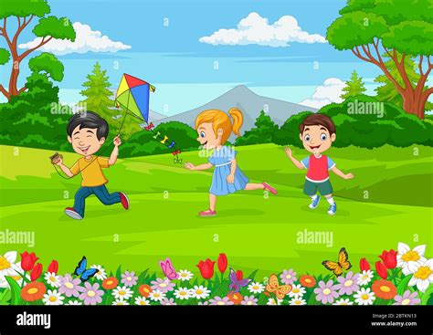 Cartoon little kids playing in the garden Stock Vector Image & Art - Alamy