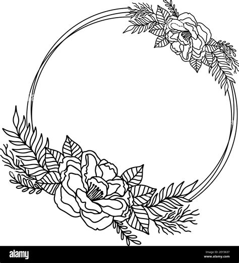 Flower frame outline double round.Floral circle border botanical ...