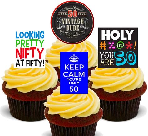 50th Birthday Male, Funny Edible Cupcake Toppers - Stand-up Wafer Cake ...