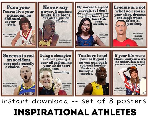 Retro Inspirational Athletes set of 8 Printable Posters - Etsy