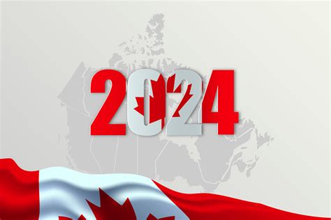 Happy New Year 2024. festive realistic decoration. Celebrate 2024 party on Canada country flag ...