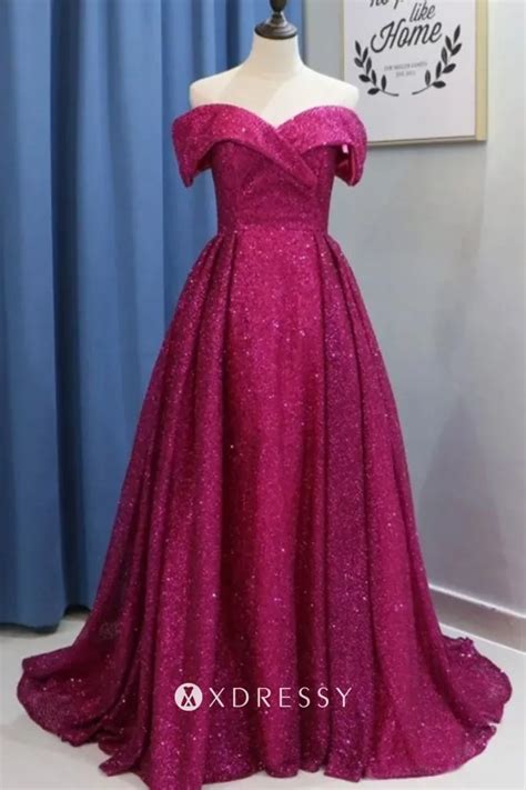 Sweetheart Glitter Magenta Sequin Long Prom Dress - Xdressy