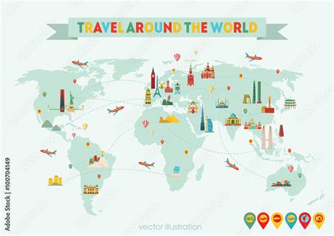 World map. Travel and tourism background. Vector illustration Stock ...