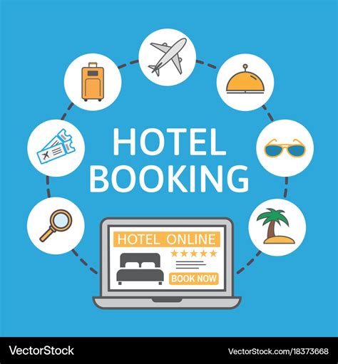 Online hotel booking laptop with holiday icons Vector Image