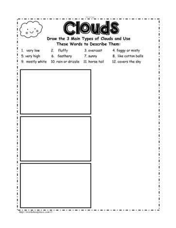 Cloud Worksheet | Kindergarten worksheets sight words, Describing words ...