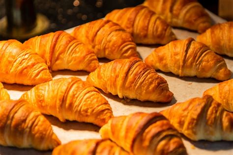 Premium Photo | Croissants in a bakery shop