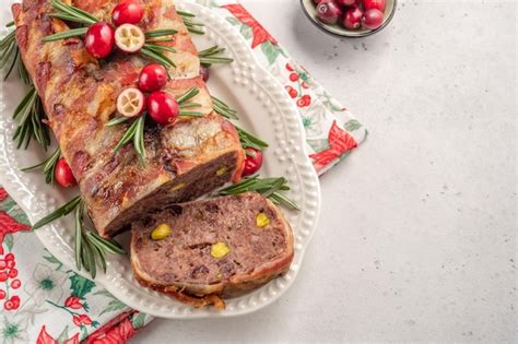 Premium Photo | Terrine of pork with pistachios cherries and chicken