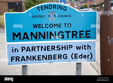 Tendring district council welcome to Manningtree road sign Stock Photo - Alamy