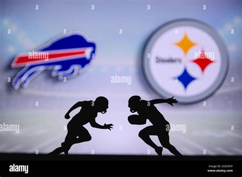 Buffalo Bills vs. Pittsburgh Steelers. NFL match poster. Two american ...