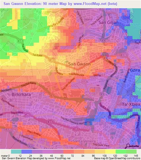 Elevation of San Gwann,Malta Elevation Map, Topography, Contour