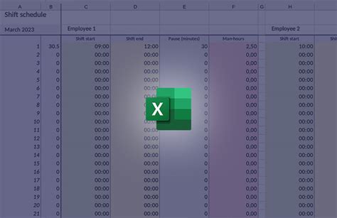 Monthly rota schedule template for Excel