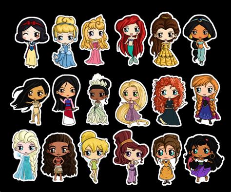 Disney Princess Stickers Disney Princess Chibi Stickers Chibi Snow White, Cindrella, Moana ...