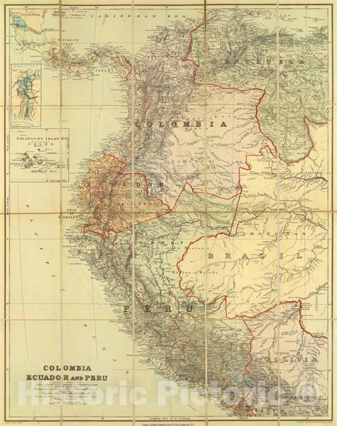 Historic Map : Colombia; Ecuador, Canal Zone Colombia, Ecuador, Peru, Panama. 1922, , Vintage ...