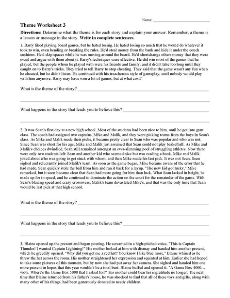 Finding The Theme Worksheets | 99Worksheets - Worksheets Library