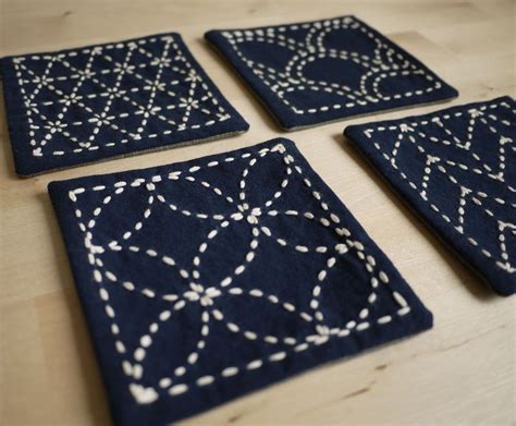 Sashiko Embroidery Kit: DIY Coasters set of 4 Genki | Etsy ...