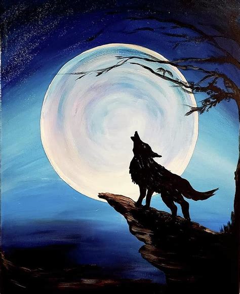 Wolf Howling At The Moon Painting : Wolf Howling At The Moon Painting Wolf Silhouette Moon Stars ...