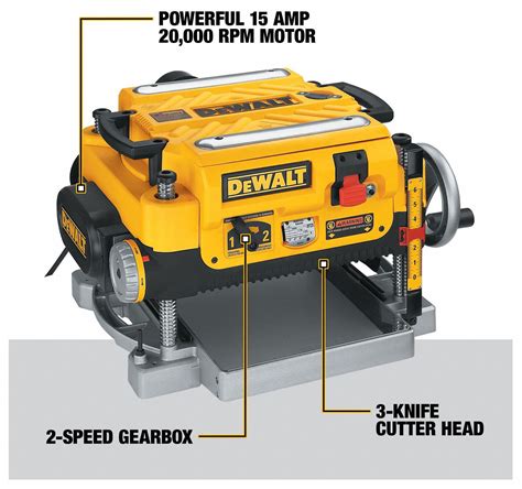 DEWALT Portable Planer: 115V, Single-Phase, 15 A, 2 hp, 13 in Max. Wd, 6 in Max. Ht, 10,000 RPM ...