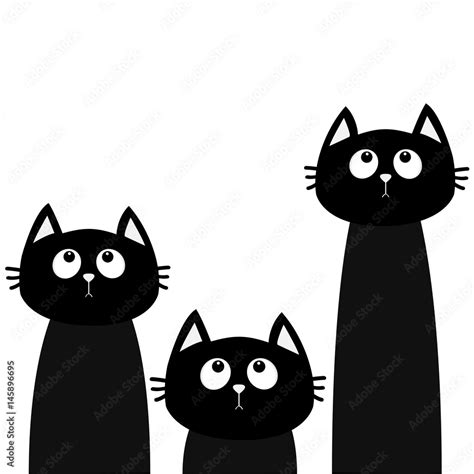 Three black cat set looking up. Friends forever. Cute cartoon character ...