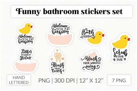 Funny bathroom stickers set. Funny bathroom quotes stickers