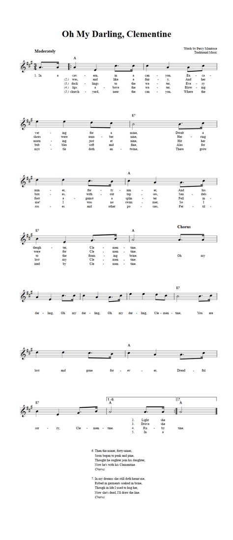 Oh My Darling, Clementine B-Flat Instrument Sheet Music (Lead Sheet ...