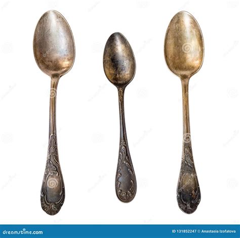 Three Vintage Spoons Isolated on White Stock Image - Image of domestic, rustic: 131852247