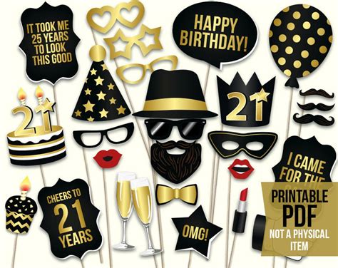 21st Birthday Photo Booth Props Printable PDF. Black and Gold. | Etsy Papua New Guinea Birthday ...