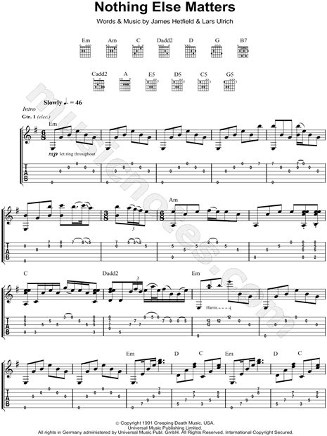 Metallica "Nothing Else Matters" Guitar Tab in E Minor - Download & Print | Guitar tabs, Guitar ...