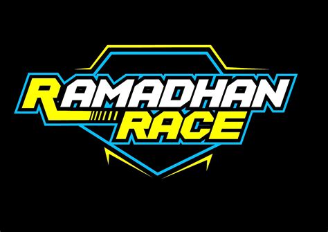 the ramahan race logo is shown in yellow, blue and green on a black background