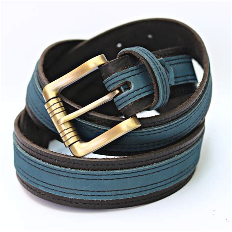 Men leather belt - blue and black – Mender Leather Factory